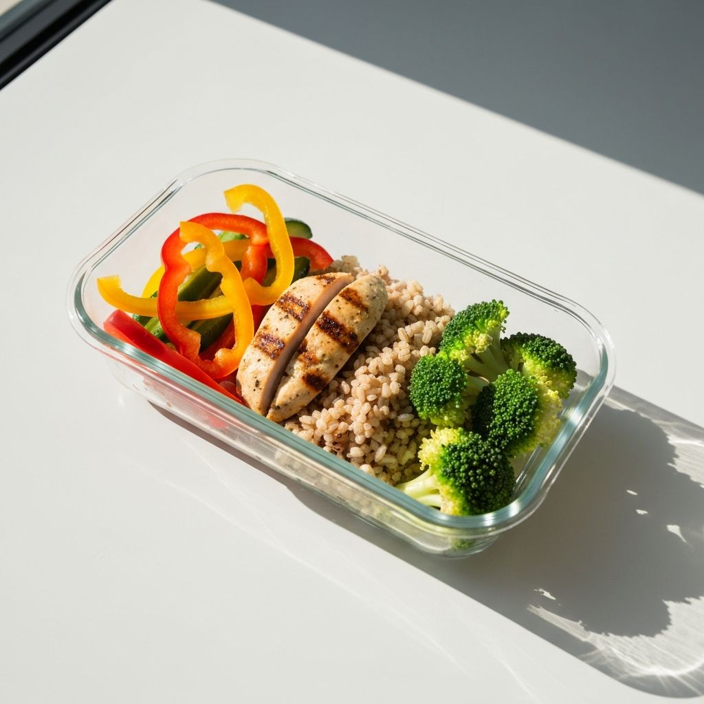 Prânz echilibrat în container transparent